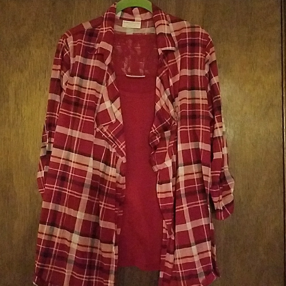 Red tank and plaid shirt